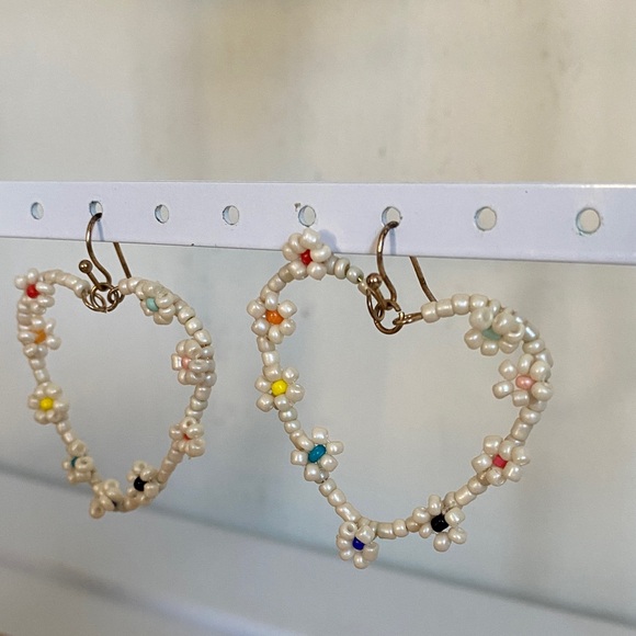 Colorful Beaded Heart Floral Earrings - Picture 2 of 2